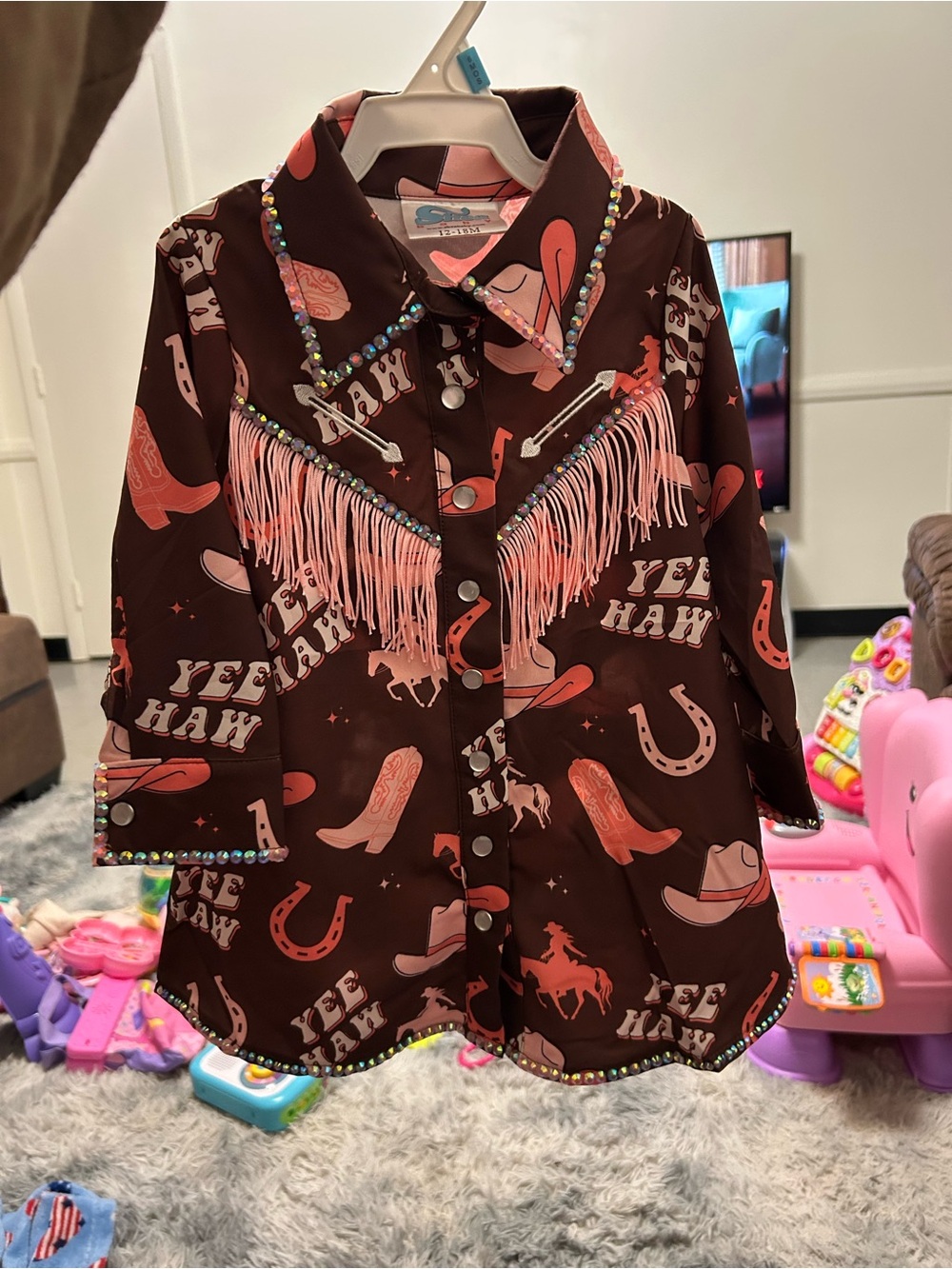Kids Western Fringe Shirt — Brown & Pink